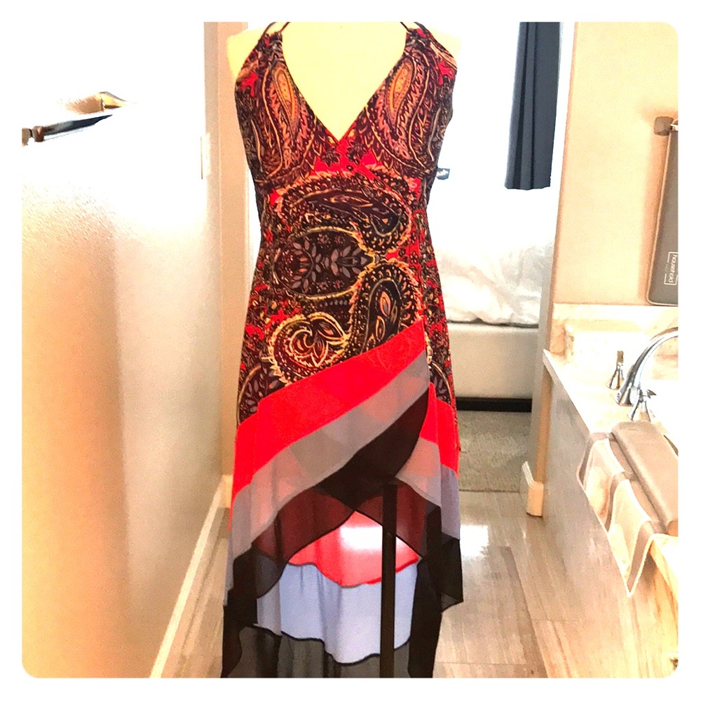 Bebe multicolored high low dress